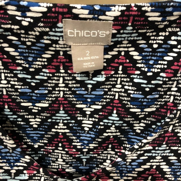 Chico's Size 2 dress flounce sleeve blue, dark pink and white - Picture 5 of 6